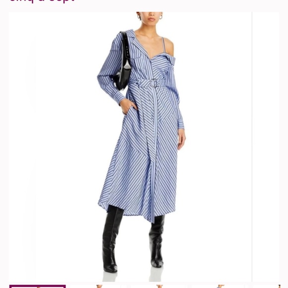 Cinq A Sept Marcella Belted One-Shoulder Midi Shirt Dress - Picture 1 of 2